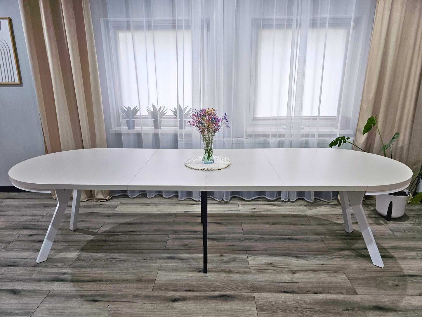 Okrągły Stół 110cm Rozkładany Do 410cm Biała Noga (różne wzory) - Blat 36 mm