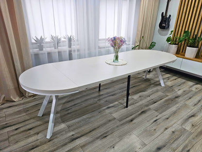 Okrągły Stół 110cm Rozkładany Do 410cm Biała Noga (różne wzory) - Blat 36 mm