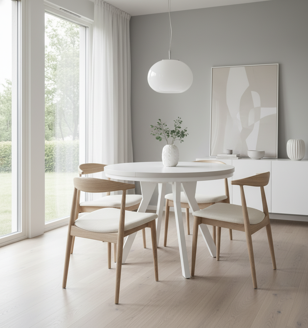 Okrągły Stół 110cm Rozkładany Do 410cm Biała Noga (różne wzory) - Blat 36 mm