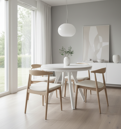 Okrągły Stół 110cm Rozkładany Do 410cm Biała Noga (różne wzory) - Blat 36 mm