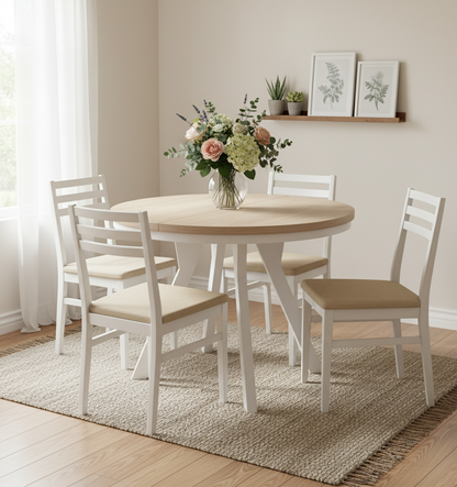 Okrągły Stół 110cm Rozkładany Do 410cm Biała Noga (różne wzory) - Blat 36 mm