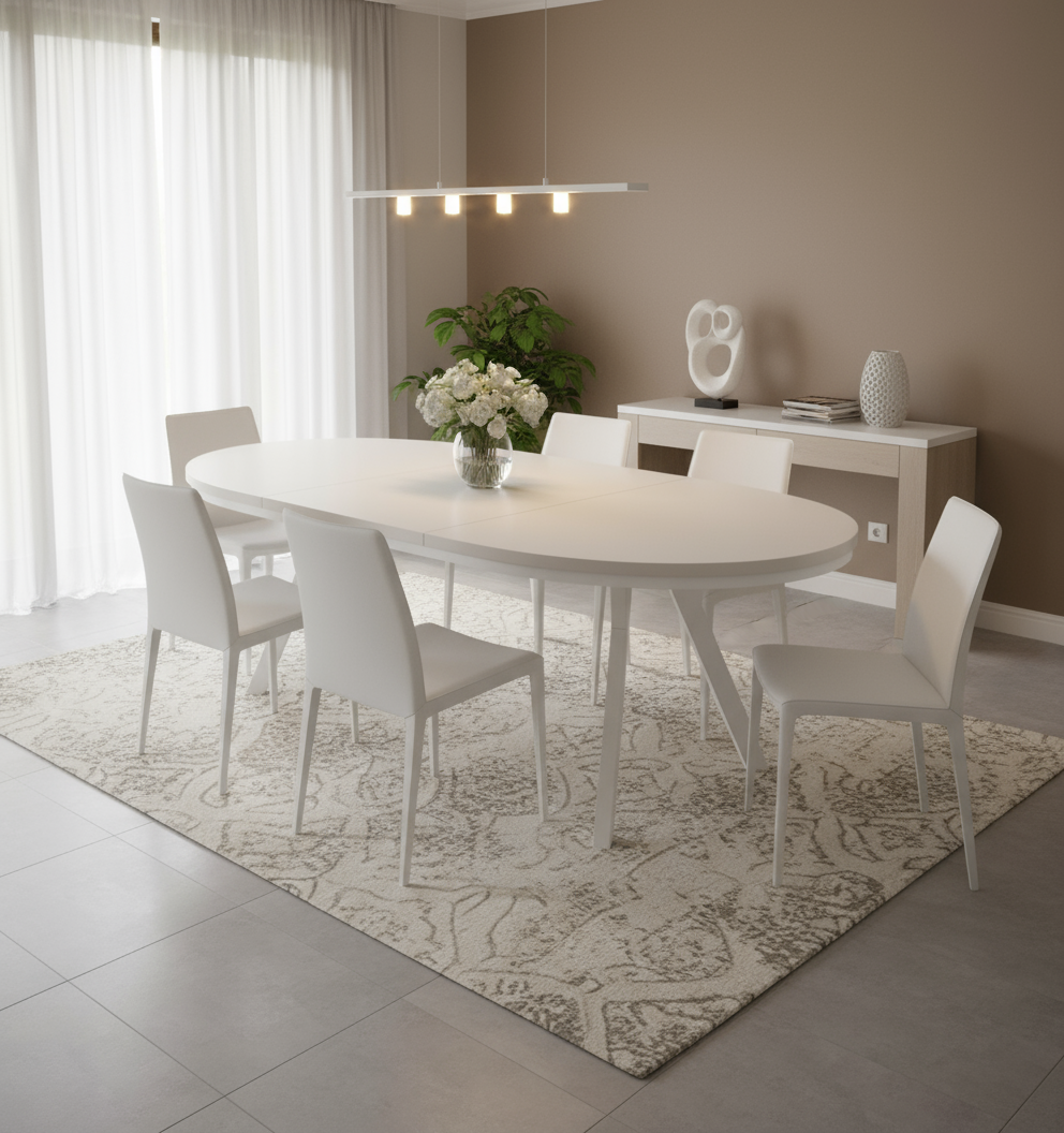 Okrągły Stół 110cm Rozkładany Do 410cm Biała Noga (różne wzory) - Blat 36 mm