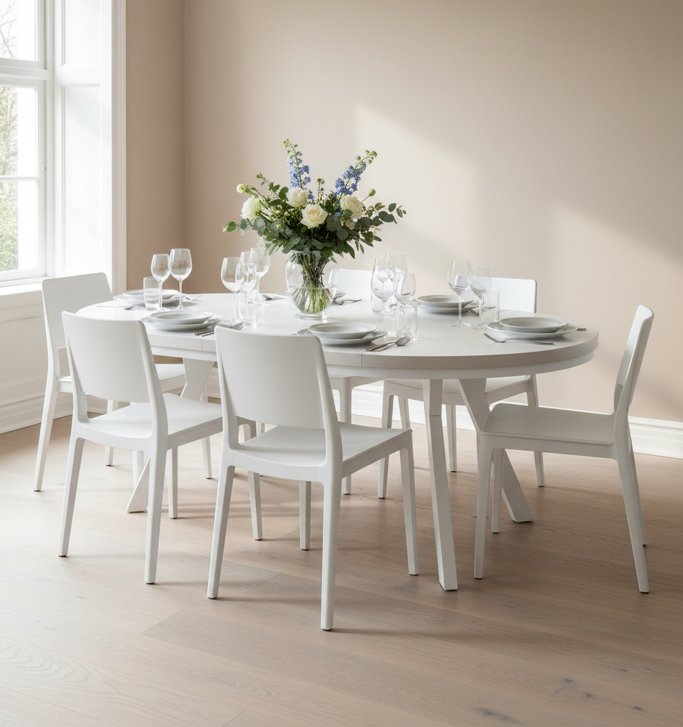 Okrągły Stół 110cm Rozkładany Do 410cm Biała Noga (różne wzory) - Blat 36 mm