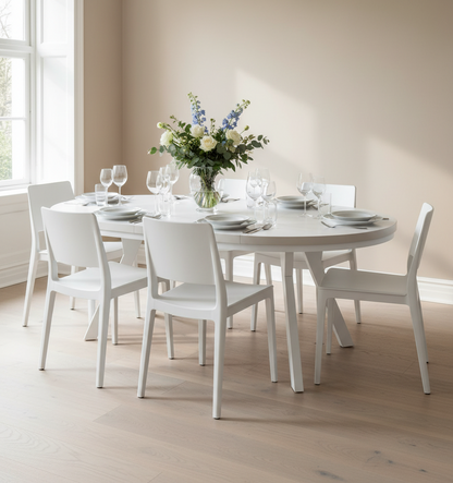 Okrągły Stół 110cm Rozkładany Do 410cm Biała Noga (różne wzory) - Blat 36 mm