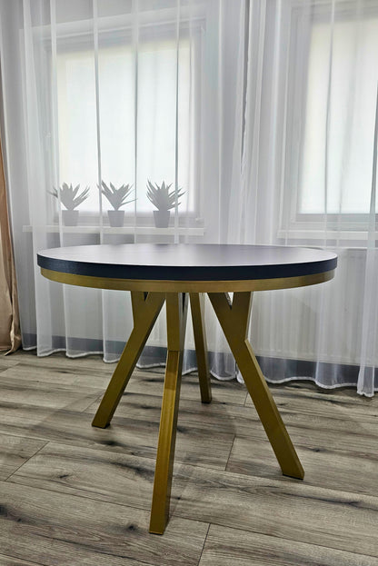 Okrągły Stół 110cm Rozkładany Do 410cm Złota Noga (różne wzory) - Blat 36 mm
