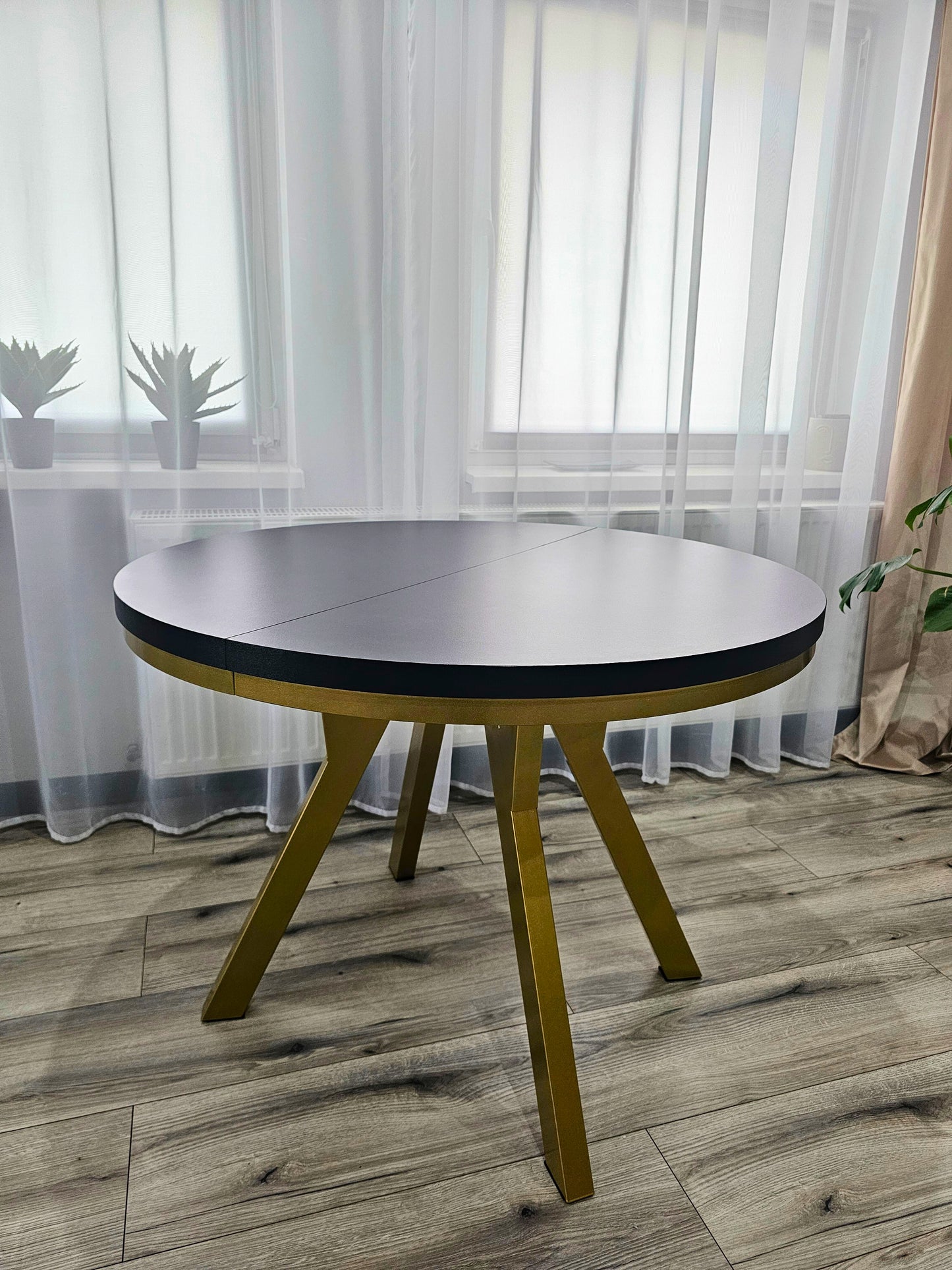 Okrągły Stół 110cm Rozkładany Do 410cm Złota Noga (różne wzory) - Blat 36 mm
