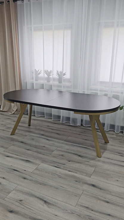 Okrągły Stół 110cm Rozkładany Do 410cm Złota Noga (różne wzory) - Blat 36 mm