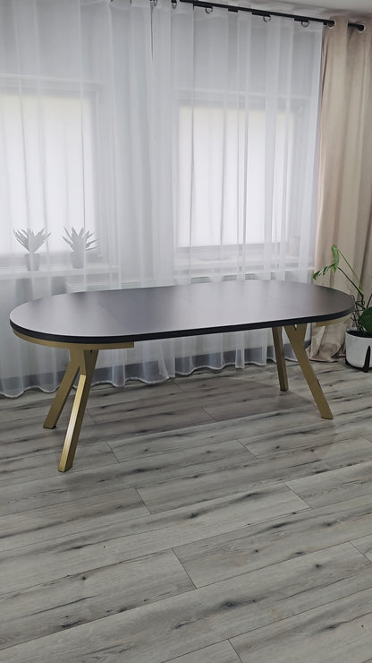 Okrągły Stół 110cm Rozkładany Do 410cm Złota Noga (różne wzory) - Blat 36 mm